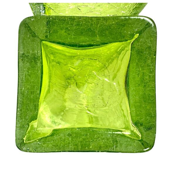Art Glass MCM Vibrant Green Vintage Crackle Finish Rectangular 10" Vases-Pair! - Picture 9 of 9